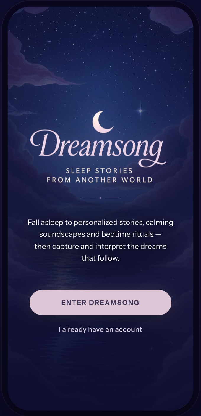 Dreamsong opening screen: Sleep stories from another world. Enter Dreamsong