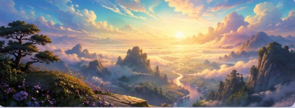 Mountains above the clouds at dawn